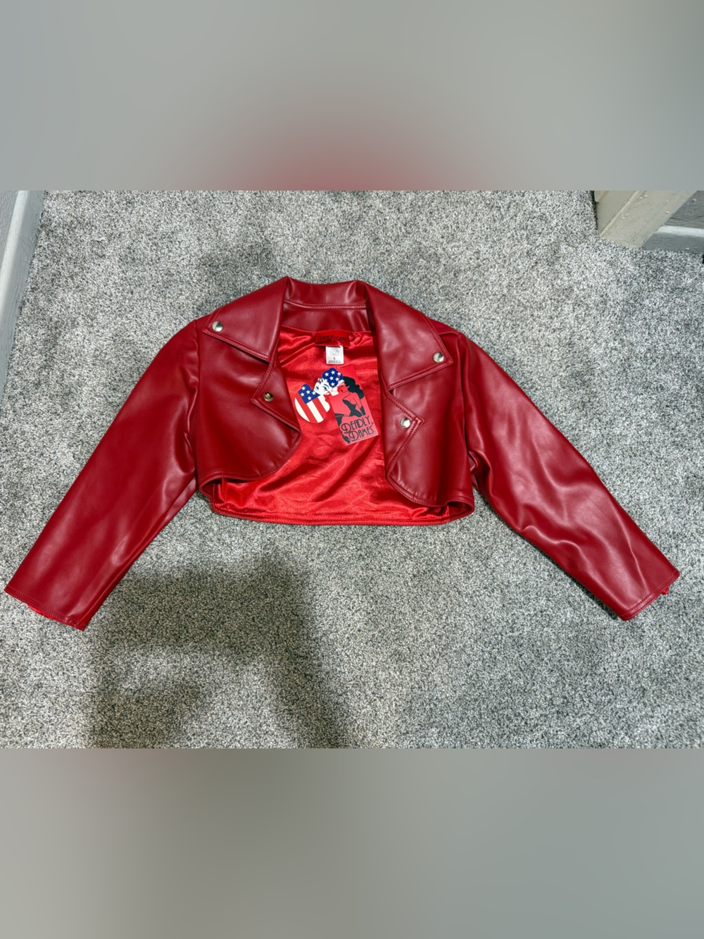 Deadly Dames Red Cropped Faux-Leather Moto Jacket
